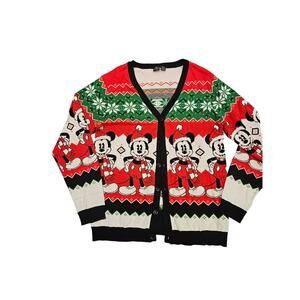 Disney mickey mouse button down cardigan adult XL christmas santa ugly sweater